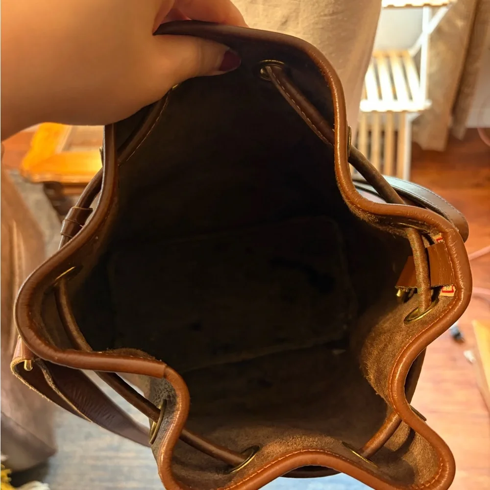 Vintage Dooney & Bourke Brown Pebbled Leather Bucket Bag